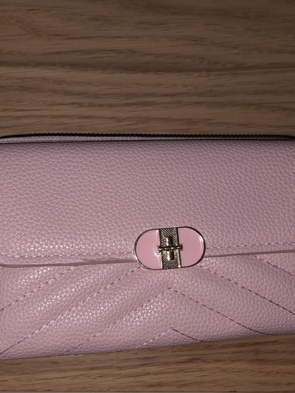 Pink Quilted Leather Wallet with Gold Turn-Lock